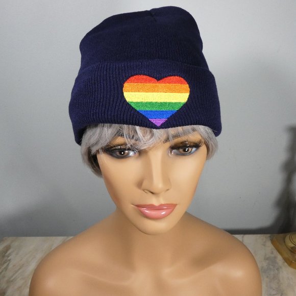 Rainbow Heart Navy Knit Beanie - Picture 7 of 7